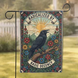 Radicalized By Basic Decency Black Crow Wildflowers Sun - Home Decor Gift Garden Flag