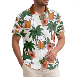 Frothy Beer Mugs Palm Tree Hibiscus Flowers - Tropical Summer Celebration for Beer Lover Hawaiian Shirt
