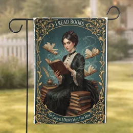 Woman Reading Antique Book - Bookworm Political Satire Home Decor Gift Garden Flag