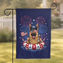 German Shepherd American Flag Beer Fireworks - USA 250th Anniversary Dog Lover Gift Garden Flag