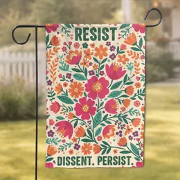 Resist Dissent Persist Folk Art Blossoms Foliage - Empowerment Home Decor Gift for Activists Garden Flag