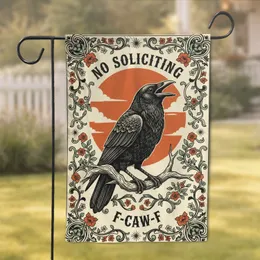 Black Crow NO SOLICITING Ornate Vines - Home Entrance Privacy Protection Gift for Homeowner Garden Flag