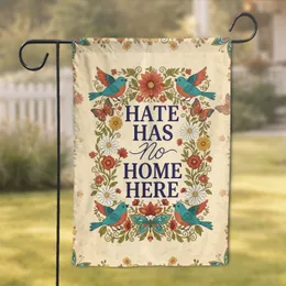 HATE HAS NO HOME HERE Bluebirds Ornate Butterflies Daisies Vines - Home Decor Gift Garden Flag