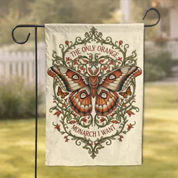 Orange Monarch Moth Atlas Eye-Spot Botanical Scrollwork - Nature Lover Home Decor Gift Garden Flag