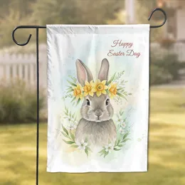 Easter Bunny Daffodil Wreath - Happy Easter Day Celebration Garden Flag