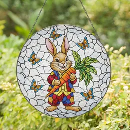 Rabbit Patchwork Vest Carrot Blue Orange Butterflies Spring Decor Gift for Rabbit Lover Stained Glass Suncatcher