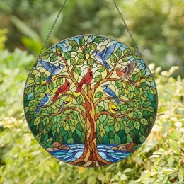Multi-branched Tree Songbirds Forest River - Home Decor Gift for Nature Lovers & Birdwatchers Stained Glass Suncatcher