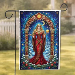 Stained Glass Winter Maiden Archway Christmas Holiday Decor Gift Garden Flag