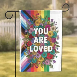 YOU ARE LOVED Floral Progress Pride - Affirmation Home Decor Gift for Pride Supporter Garden Flag