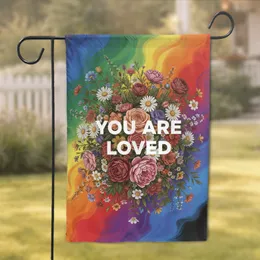 YOU ARE LOVED Progress Pride Flag Floral Bouquet Wildflower Garden - Affirmation Home Decor Gift Garden Flag