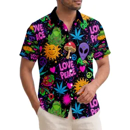 LOVE PEACE Cannabis Frogs Aliens Sun Faces Mushrooms Hearts Rainbow - Boho Lifestyle Gift Hawaiian Shirt