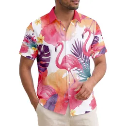 Flamingos Tropical Broad Leaves Flowers - Beach Vacation Home Decor Gift for Bird Lovers Hawaiian Shirt