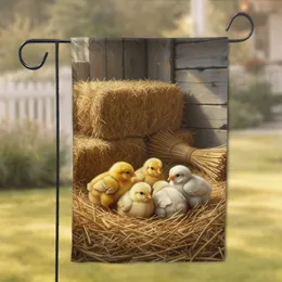 Charming Baby Chicks Golden Hay Rustic Farm Coop - Easter Farmhouse Home Decor Gift Garden Flag