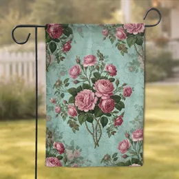 Pink Antique Roses Botanical Tapestry - Home Decor Gift Garden Flag