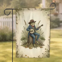 Frog Banjo Player Vintage Storybook Home Decor Gift for Wildlife Lover Garden Flag