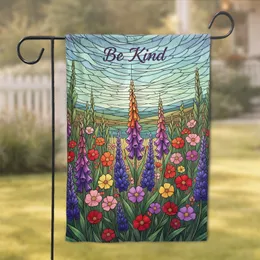 Vibrant Stained Glass Lavender Foxglove Wildflowers 'Be Kind' - Luminous Home Decor Gift Garden Flag