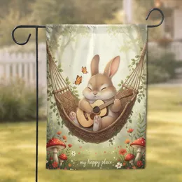 Relaxed Bunny Hammock Guitar Wildflower Forest Clearing 'My Happy Place' Home Decor Gift Garden Flag