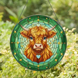 Baby Highland Cow Blue Eyes Heart Charm Luminous Stars - Farmhouse Decor Gift for Cow Lover Stained Glass Suncatcher