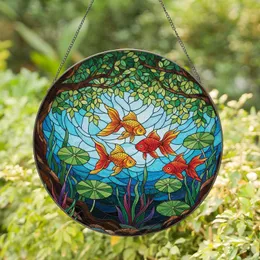 Goldfish Lush Aquatic Foliage Lily Pads Tree Roots - Home Decor Gift for Fish Lovers Stained Glass Suncatcher