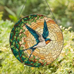 Barn Swallow Foliage Celestial Mosaic - Home Decor Gift for Wildlife Lover Stained Glass Suncatcher