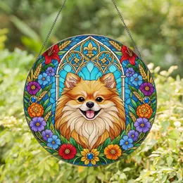 Pomeranian Dog Floral Arch Window - Home Decor Gift for Dog Lovers Stained Glass Suncatcher