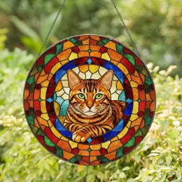 Bengal Cat Tabby Stripes Emerald Eyes Stained Glass Mosaic - Home Decor Gift for Cat Lover Stained Glass Suncatcher