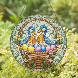Blue Duck Easter Eggs Stained Glass Basket - Easter Home Decor Gift Stained Glass Suncatcher