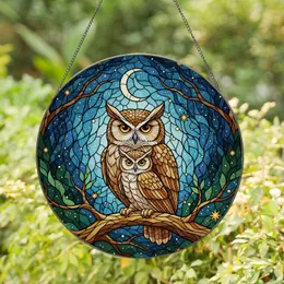 Protecting Owls Baby Owl Crescent Moon Stars Wildlife Lover Home Decor Accent Gift Stained Glass Suncatcher