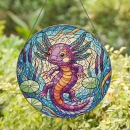 Axolotl Mosaic Scales Feathery Gills Water Patterns - Home Decor Gift for Axolotl Lovers Stained Glass Suncatcher