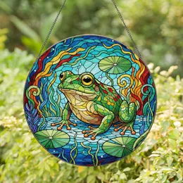 Tree Frog Lily Pads Aquatic Foliage Water Ripples - Home Decor Gift for Wildlife Lovers Stained Glass Suncatcher