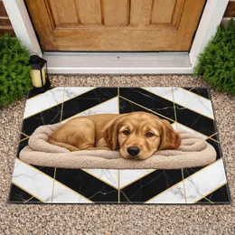 Golden Retriever Puppy on Beige Blanket Marble Home Decor Gift for Dog Lover Doormat