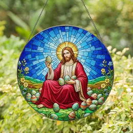 Jesus Christ Easter Eggs Radiant Halo - Easter Home Decor Gift Stained Glass Suncatcher