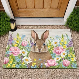 Wild Rabbit Spring Wildflower Farmhouse Home Decor Rabbit Lover Gift Doormat