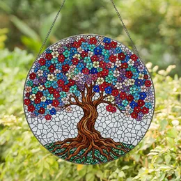 Tree of Life Abundant Flowers Petals Stamens Gnarled Trunk Green Leaves - Home Decor Gift Stained Glass Suncatcher