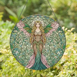Blonde Fairy Woman Teal Green Wings Lush Botanical Forest - Fantasy Home Decor Gift Stained Glass Suncatcher