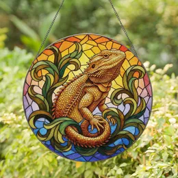 Bearded Dragon Spiky Scales Foliage - Reptile Lover Home Decor Gift Stained Glass Suncatcher