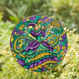 Mardi Gras Jester Trumpeter - Carnival Celebration Home Decor Gift for Performers Stained Glass Suncatcher