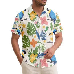 Blue Yellow Macaw Black White Toucan Tropical Flowers Cactus - Wildlife Bird Lover Gift Hawaiian Shirt