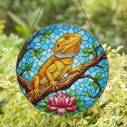 Bearded Dragon Lotus Tree Branch - Wildlife Lover Home Decor Gift Stained Glass Suncatcher