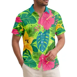 Yellow Lily Pink Hibiscus Banana Monstera Palm Leaves - Home Decor Gift for Nature Lovers Hawaiian Shirt