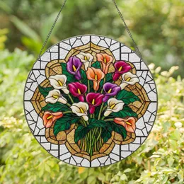 Magenta Orange White Calla Lilies Yellow Spadix Scalloped Border Home Decor Gift Stained Glass Suncatcher