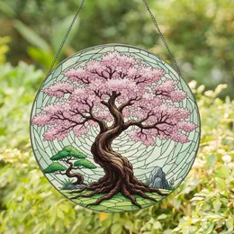 Gnarled Cherry Blossom Tree Pink Flowers - Home Decor Gift for Plant Lover Stained Glass Suncatcher