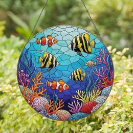 Clownfish Angelfish Yellow Black Striped Fish Coral Reef Ocean Water Home Decor Gift Stained Glass Suncatcher