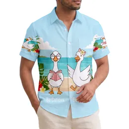Cartoon Geese Be Kind Be Curious Be Joyful Be Creative Tropical Landscape Positivity Gift Hawaiian Shirt