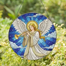 Angel Trumpeter Stained Glass Celestial Sky Stars - Celestial Decor Gift for Angel Lover Stained Glass Suncatcher