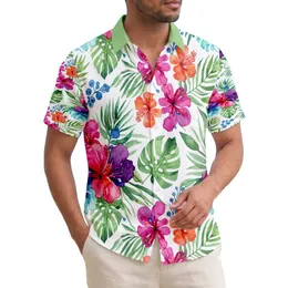 Tropical Floral Blooms Botanical Leaves Blue Berries White Background - Home Decor Gift Hawaiian Shirt