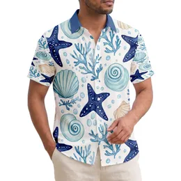Conch Scallop Starfish Blue Coral Seaweed Bubbles - Tropical Coastal Lifestyle Decor Gift Hawaiian Shirt