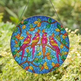 Four Tropical Birds Branch Leaves Blue Sky - Home Decor Gift for Bird Lovers Stained Glass Suncatcher