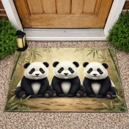 Three Black White Baby Pandas Bamboo Forest Wildlife Nature Home Decor Gift Doormat