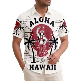 Female Hula Dancer Palm Trees Sun Aloha Hawaii Text - Island Travel Lifestyle Gift Hawaiian Shirt